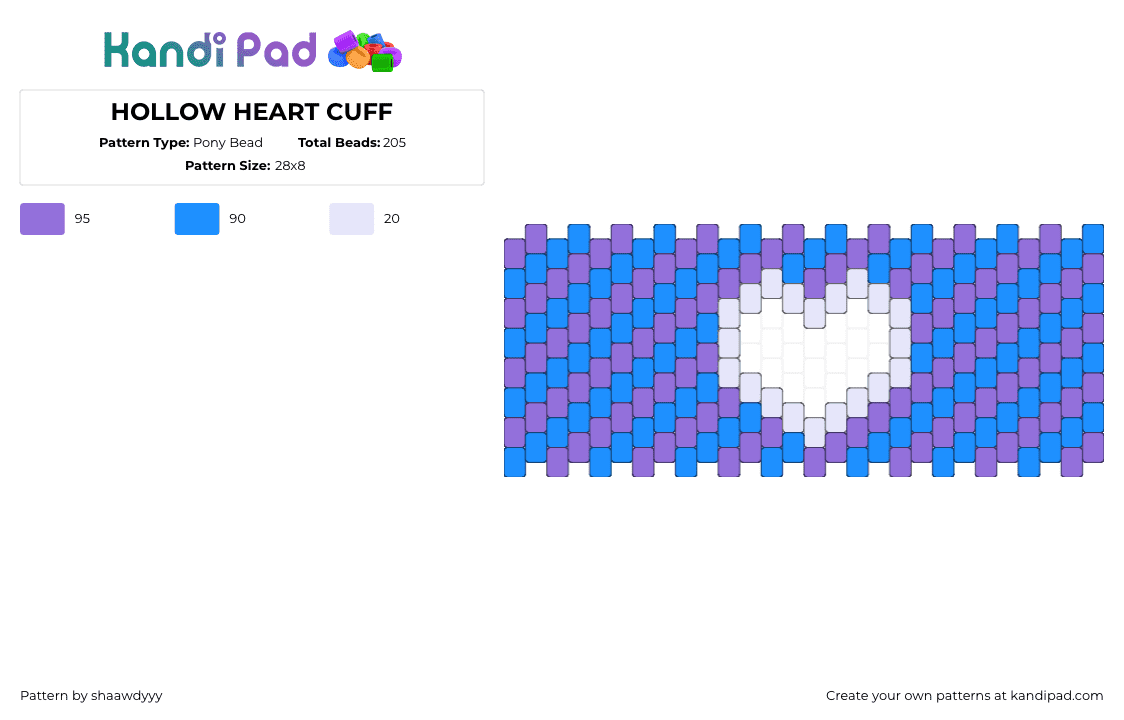 HOLLOW HEART CUFF - Pony Bead Pattern by shaawdyyy on Kandi Pad - 