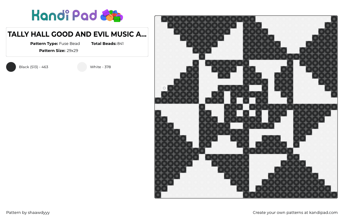 TALLY HALL GOOD AND EVIL MUSIC ALBUM COVER - Fuse Bead Pattern by shaawdyyy on Kandi Pad - good and evil,tally hall,album,music,band,geometric,trippy,hypnotic,black,white