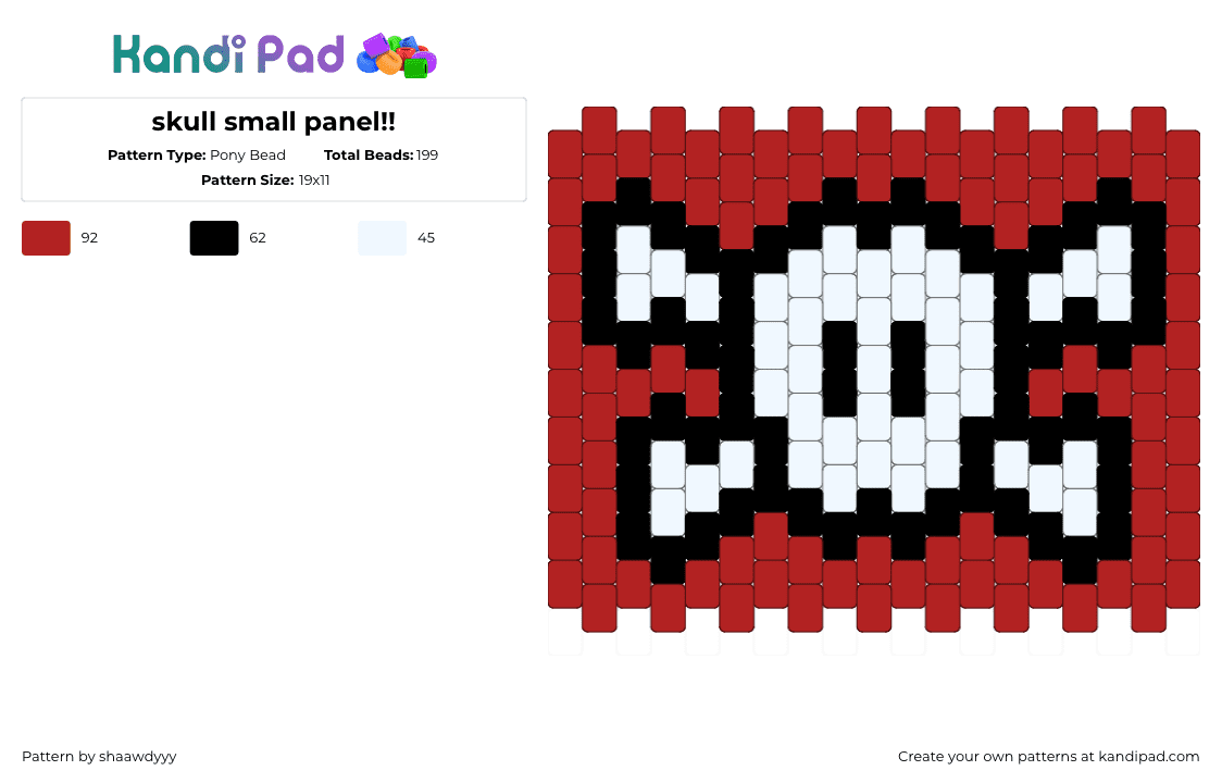 skull small panel!! - Pony Bead Pattern by shaawdyyy on Kandi Pad - skull,crossbones,spooky,charm,simple,halloween,white,red