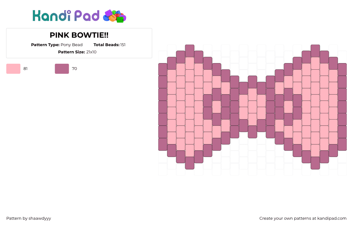 PINK BOWTIE!! - Pony Bead Pattern by sorenuhh on Kandi Pad - pink