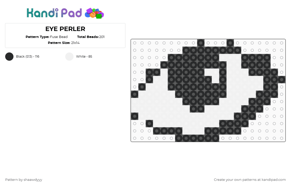 EYE PERLER - Fuse Bead Pattern by sorenuhh on Kandi Pad - black,white,eye,simple,human,body