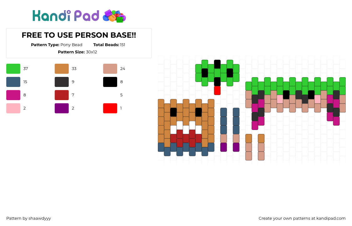 FREE TO USE PERSON BASE!! - Pony Bead Pattern by shaawdyyy on Kandi Pad - green,beige,orange,base,3d,roblox,person,silly,scene