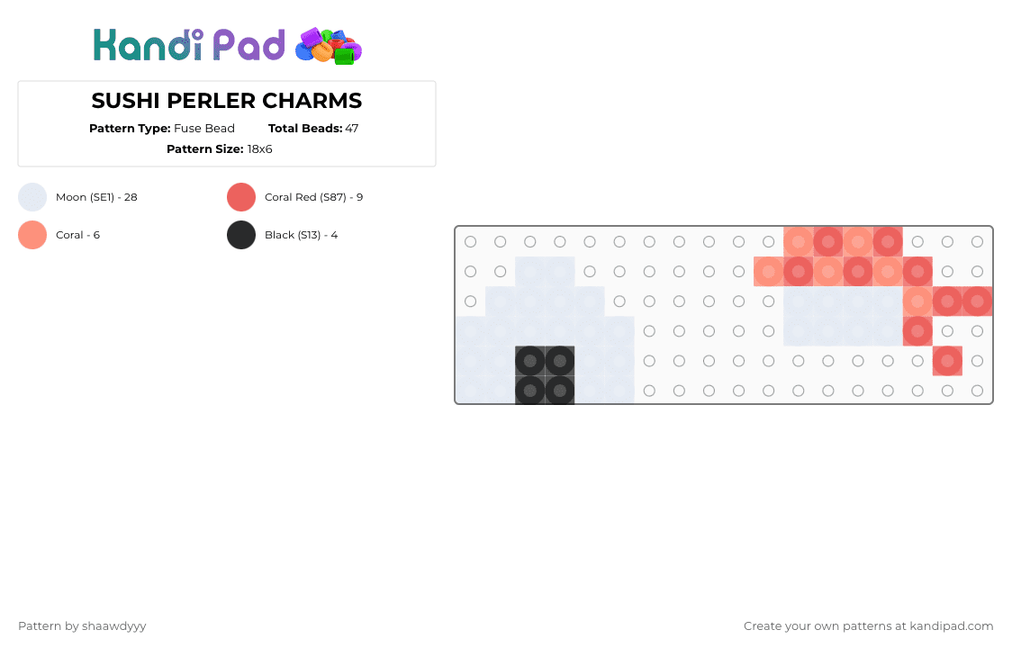 SUSHI PERLER CHARMS - Fuse Bead Pattern by sorenuhh on Kandi Pad - white,red,orange