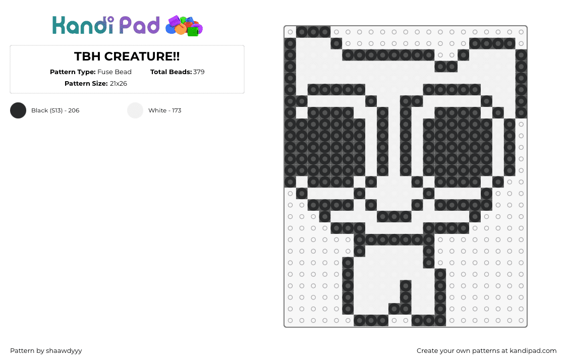 TBH CREATURE!! - Fuse Bead Pattern by shaawdyyy on Kandi Pad - yippee,autism,tbh,creature,cute,white,black