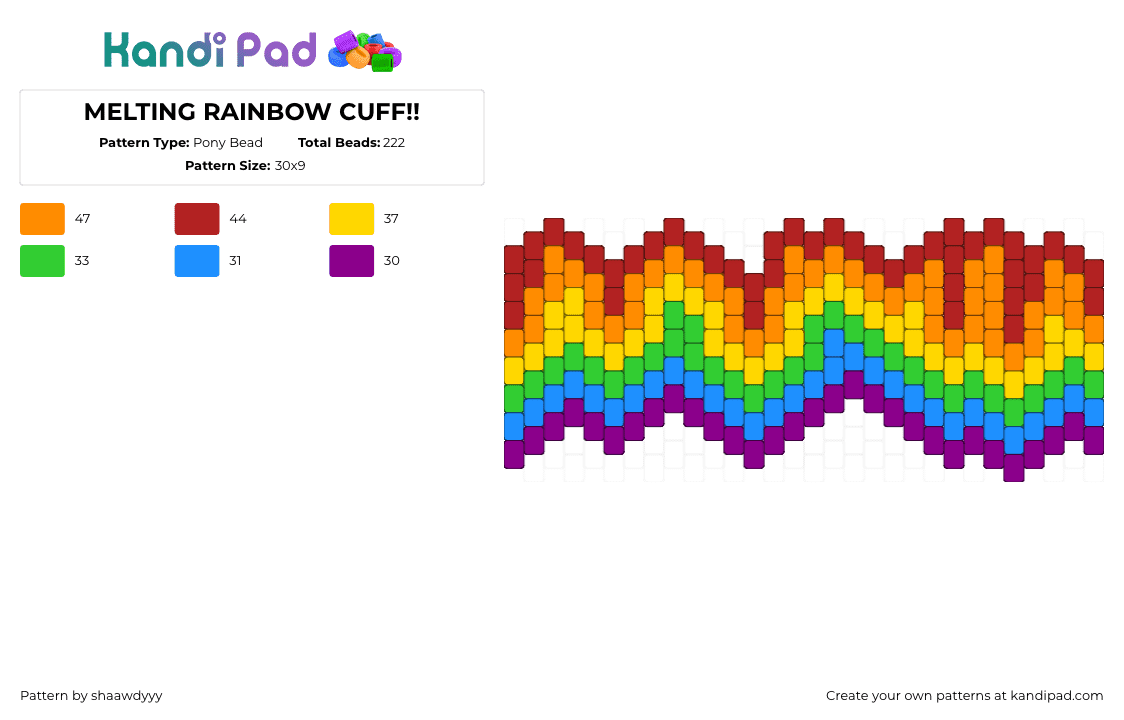 MELTING RAINBOW CUFF!! - Pony Bead Pattern by sorenuhh on Kandi Pad - rainbow,melting,drippy,colorful,cuff