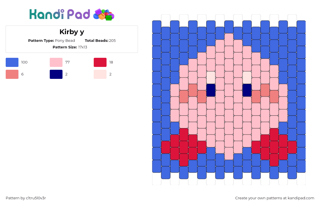 Kirby y - Pony Bead Pattern by c1tru5l0v3r on Kandi Pad - kirby,nintendo,character,video game,panel,simple,pink,blue