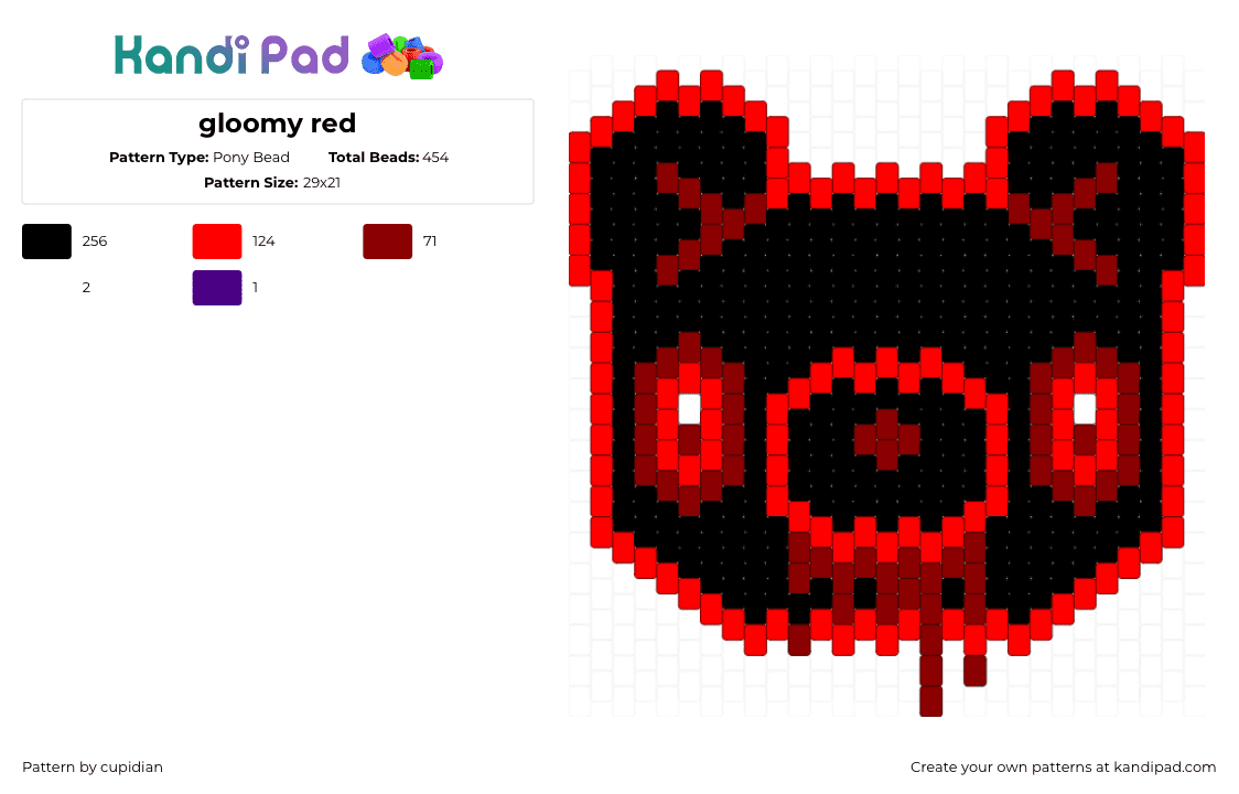 gloomy red - Pony Bead Pattern by cupidian on Kandi Pad - gloomy bear,neon,bloody,scary,head,dark,horror,character,spooky,black,red