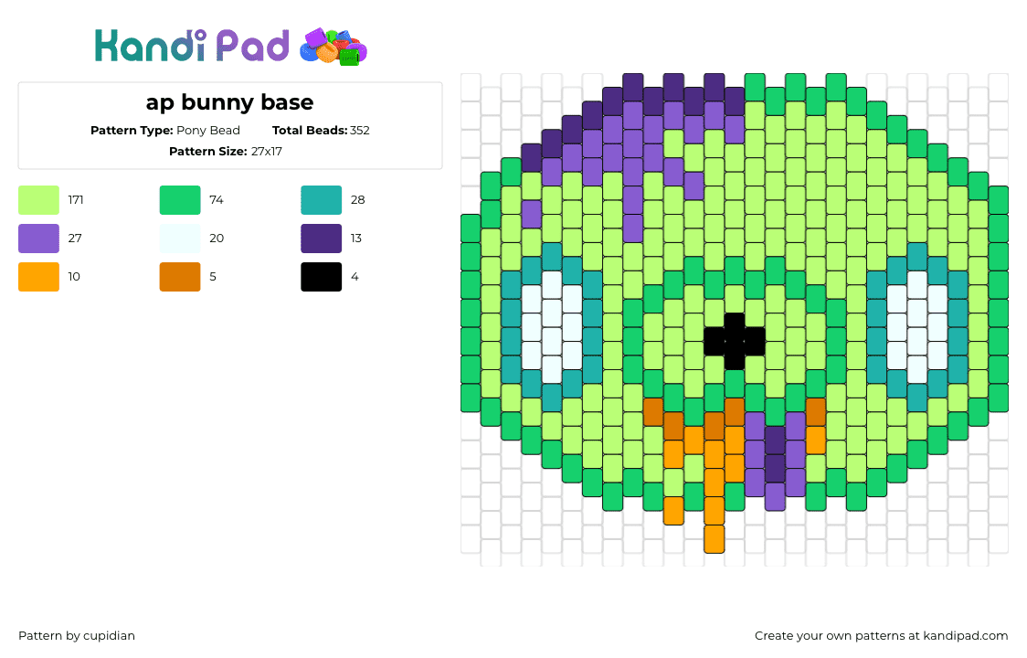 ap bunny base - Pony Bead Pattern by cupidian on Kandi Pad - gloomy bear,zombie,drippy,trippy,teddy,head,charm,template,green,purple