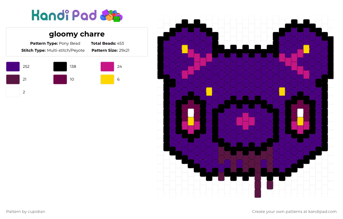 gloomy charre - Pony Bead Pattern by cupidian on Kandi Pad - gloomy bear,purple