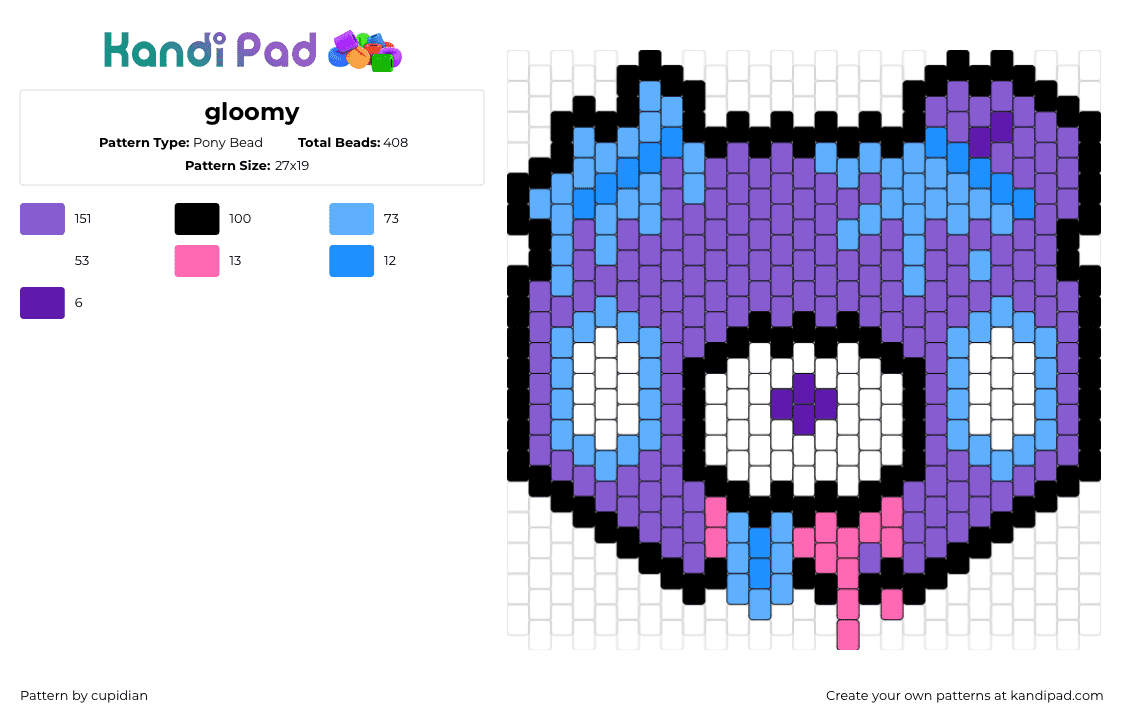 gloomy - Pony Bead Pattern by cupidian on Kandi Pad - gloomy bear,neon,drippy,trippy,psychedelic,teddy,head,charm,purple,blue,white