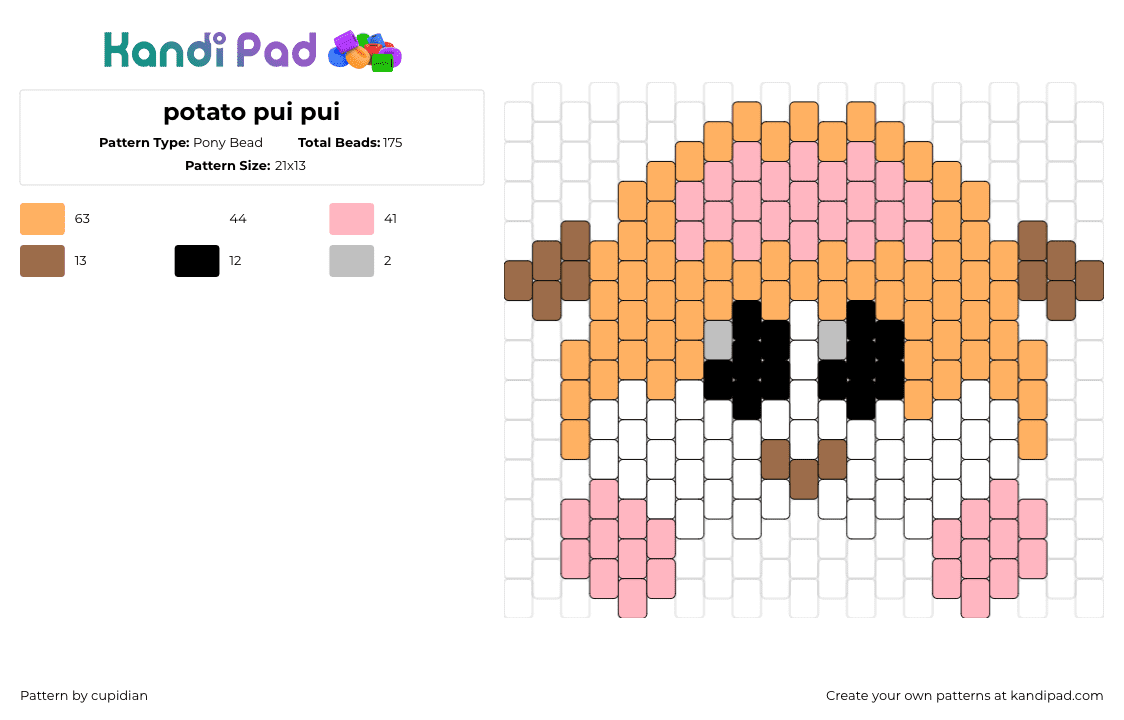 potato pui pui - Pony Bead Pattern by cupidian on Kandi Pad - pui pui molcar,guinea pig,anime,tv show,cute,orange,pink,white