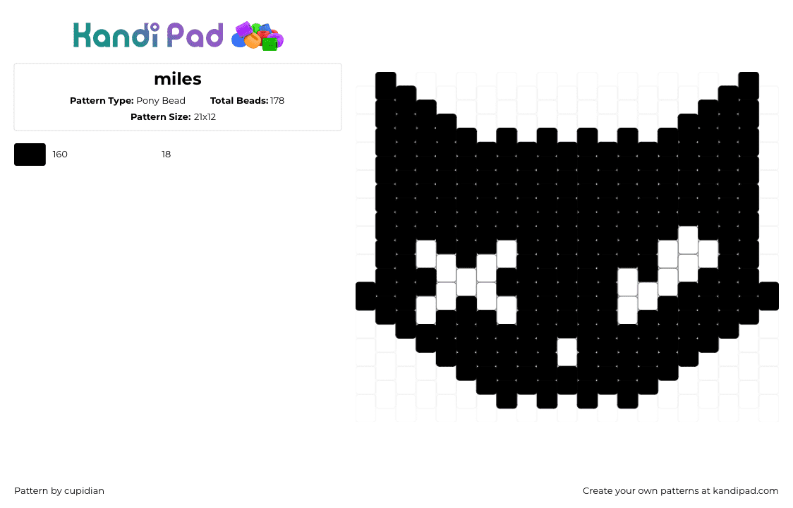 miles - Pony Bead Pattern by cupidian on Kandi Pad - miles,cat,head,character,black