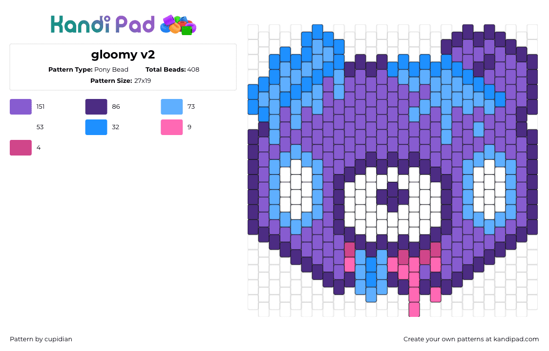 gloomy v2 - Pony Bead Pattern by cupidian on Kandi Pad - gloomy bear,neon,drippy,trippy,psychedelic,teddy,head,charm,purple,blue,white