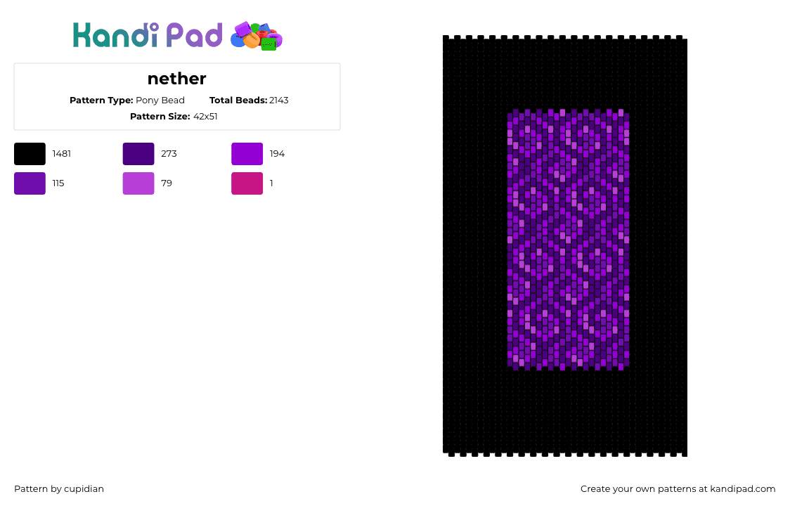 nether - Pony Bead Pattern by cupidian on Kandi Pad - nether portal,minecraft,swirl,video game,dark,purple,black