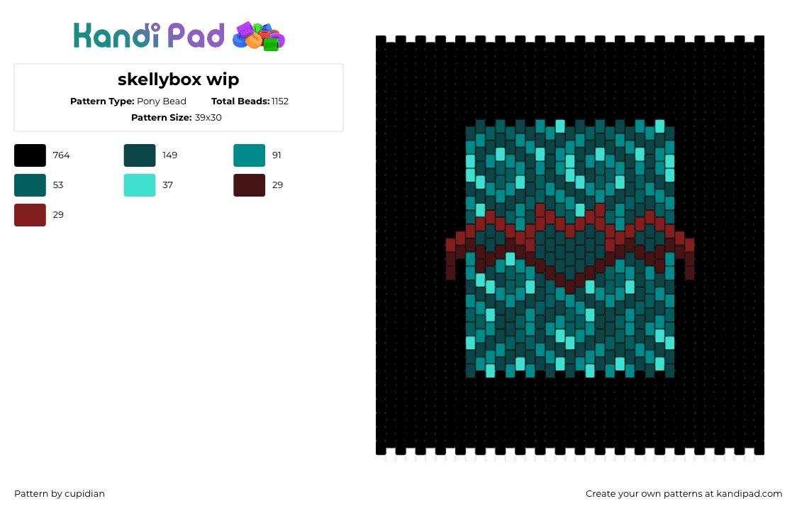 skellybox wip - Pony Bead Pattern by cupidian on Kandi Pad - skelly,trove,treasure,box,video game,panel,teal,black