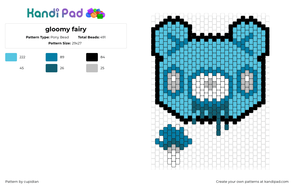 gloomy fairy - Pony Bead Pattern by cupidian on Kandi Pad - gloomy bear,teddy,spooky,drippy,head,charm,light blue,teal