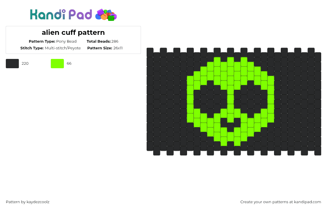 alien cuff pattern - Pony Bead Pattern by kaydezcoolz on Kandi Pad - black