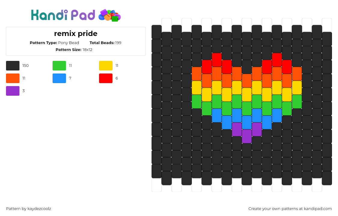 remix pride - Pony Bead Pattern by kaydezcoolz on Kandi Pad - heart,rainbow,pride,black