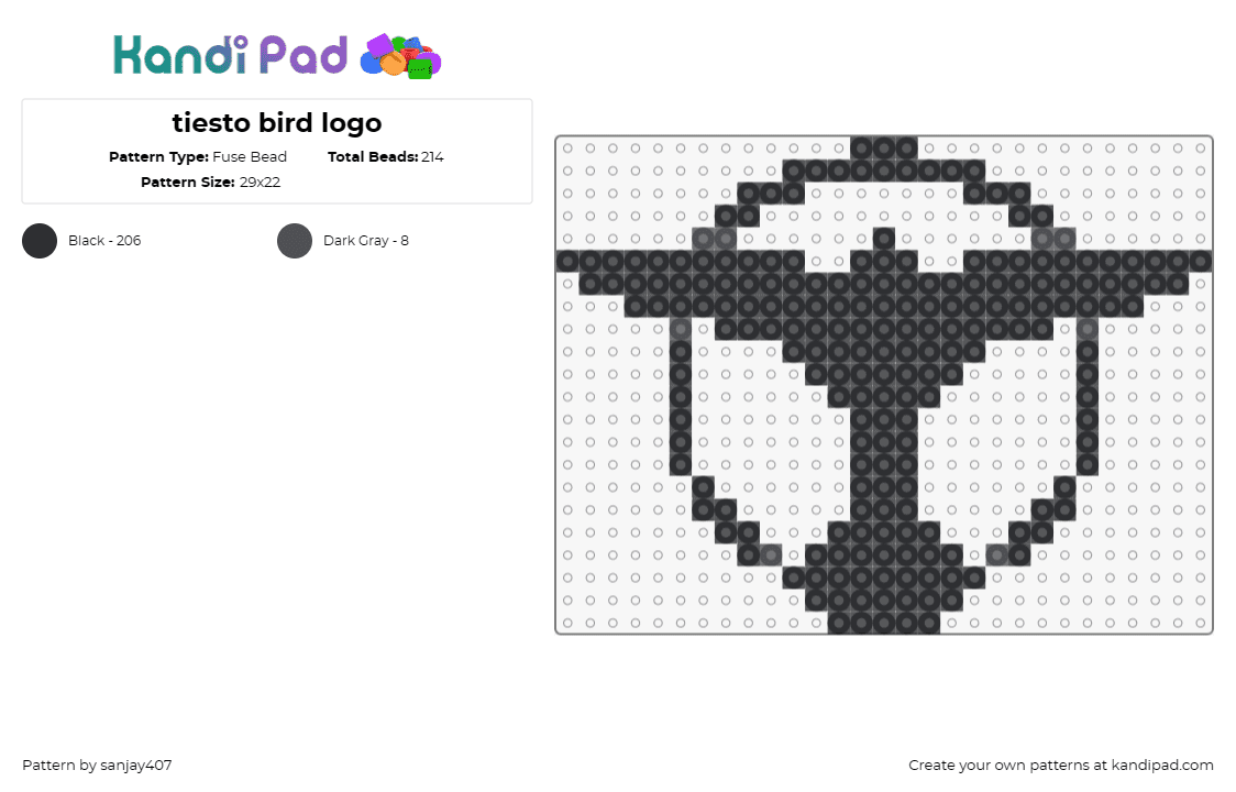 tiesto bird logo - Fuse Bead Pattern by sanjay407 on Kandi Pad - tiesto,bird,dj,music,edm,black