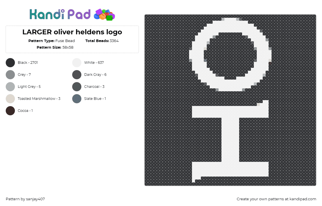 LARGER oliver heldens logo - Fuse Bead Pattern by sanjay407 on Kandi Pad - oliver heldens,dj,logo,music,edm,white,black