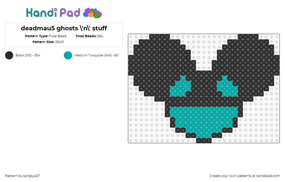 deadmau5 ghosts \'n\' stuff - Fuse Bead Pattern by sanjay407 on Kandi Pad - deadmau5,helmet,mask,dj,music,edm,black,teal