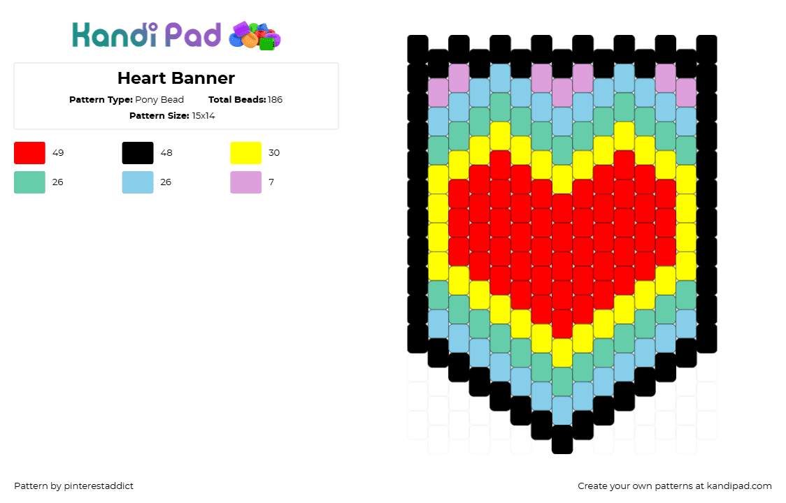 Heart Banner - Pony Bead Pattern by pinterestaddict on Kandi Pad - heart,love,banner,valentine,tapestry,red,yellow,teal