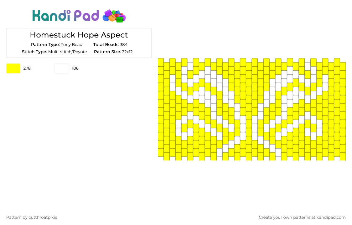 Homestuck Hope Aspect - Pony Bead Pattern by cutthroatpixie on Kandi Pad - yellow,white,homestuck