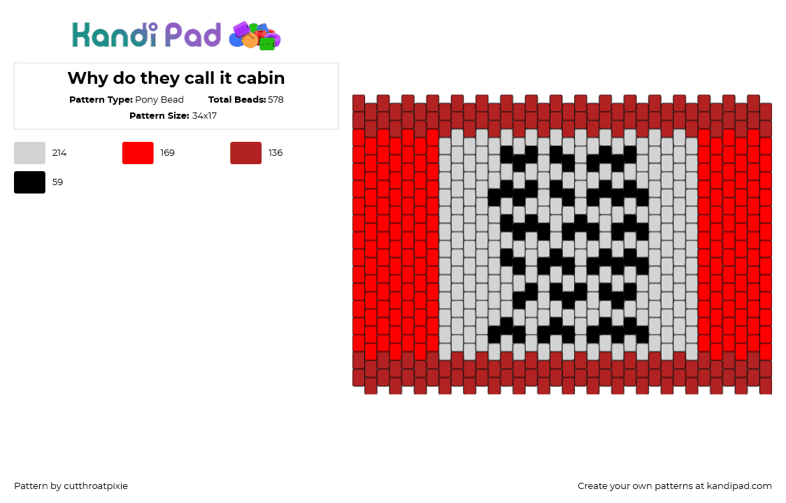 Why do they call it cabin - Pony Bead Pattern by cutthroatpixie on Kandi Pad - oven,meme,text,cuff,simple,gray,red