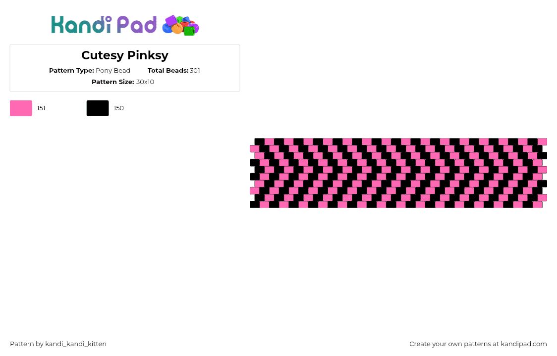 Cutesy Pinksy - Pony Bead Pattern by kandi_kandi_kitten on Kandi Pad - chevron,arrows,scene,cuff,pink,black