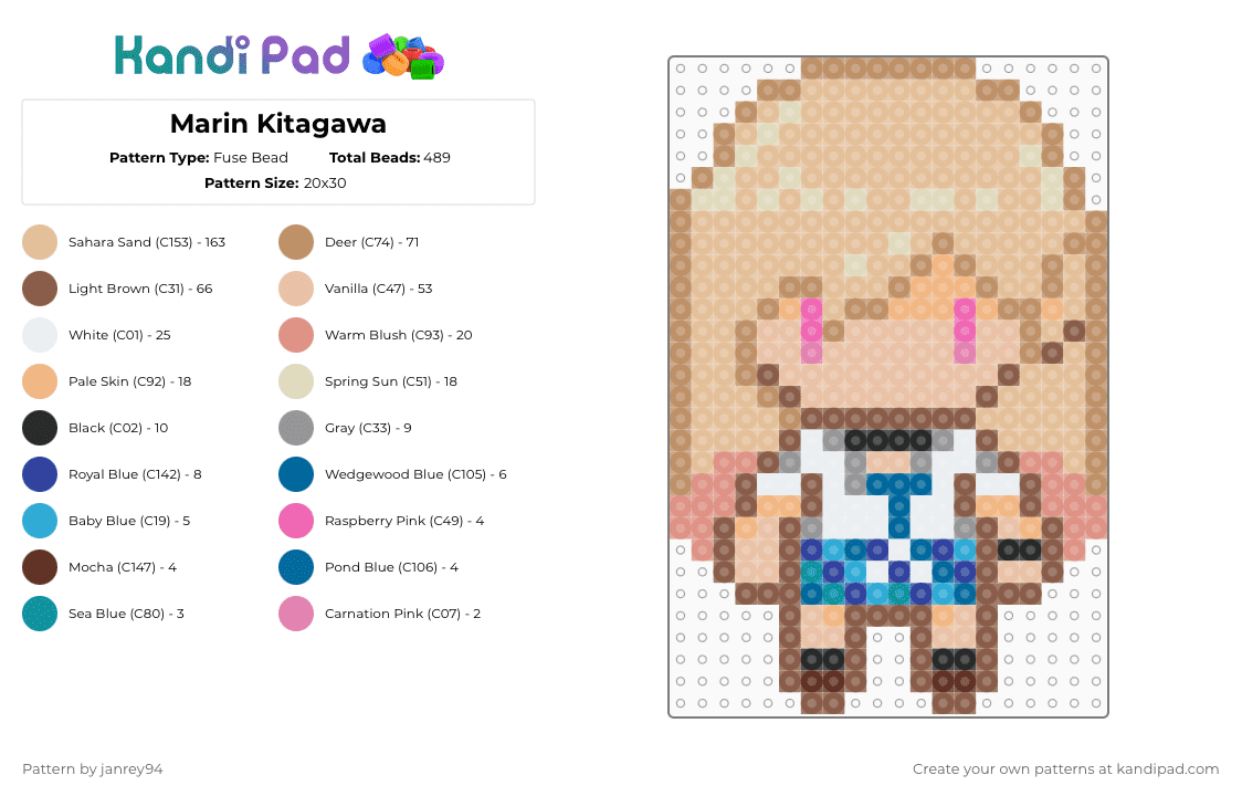 Marin Kitagawa - Fuse Bead Pattern by janrey94 on Kandi Pad - tan,beige,marin,dress up darling,anime,cute,girl,character