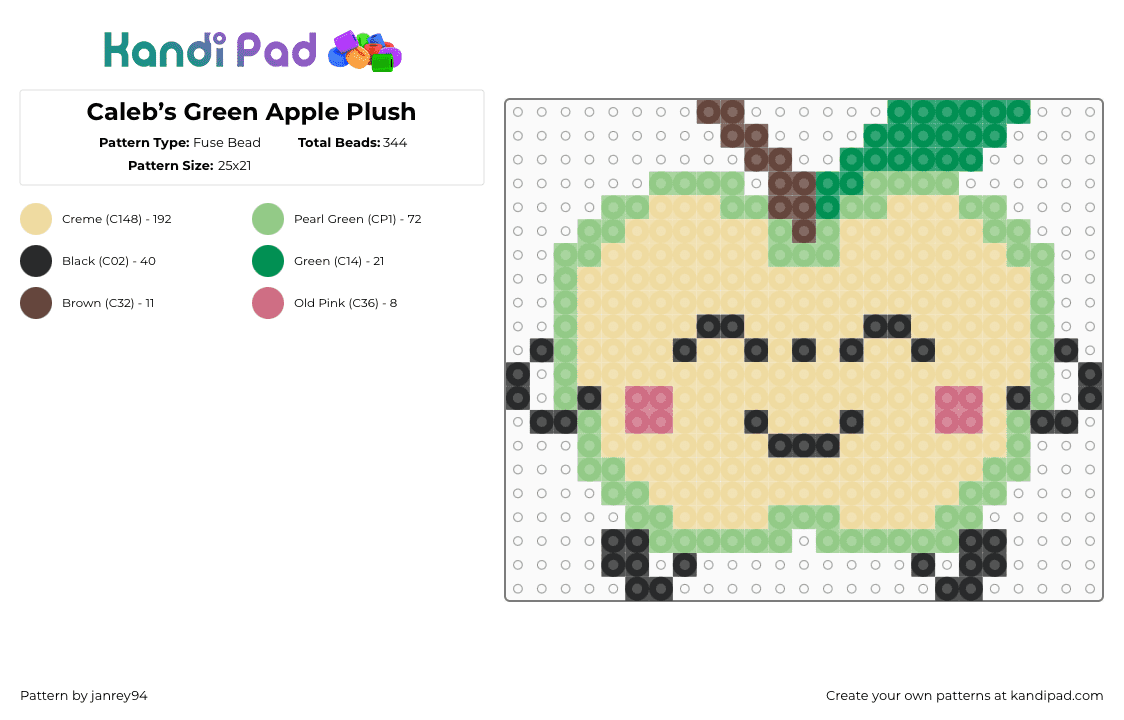 Caleb’s Green Apple Plush - Fuse Bead Pattern by janrey94 on Kandi Pad - apple,food,teal,beige,caleb,sunny apple,plush,love and deepspace,lad,green apple