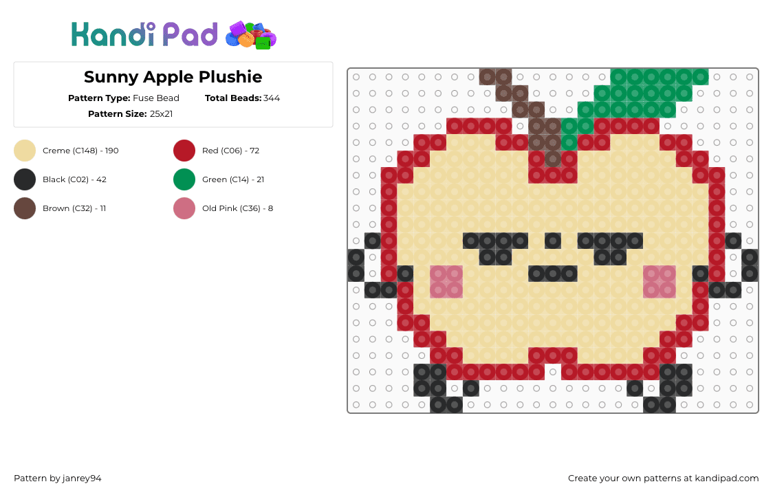 Sunny Apple Plushie - Fuse Bead Pattern by janrey94 on Kandi Pad - red,beige,caleb,sunny apple,plush,love and deepspace,lad,apple