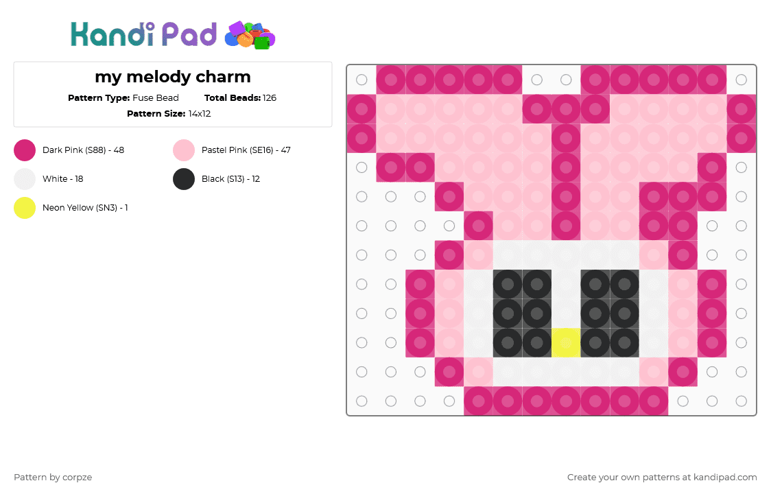 my melody charm - Fuse Bead Pattern by corpze on Kandi Pad - pink