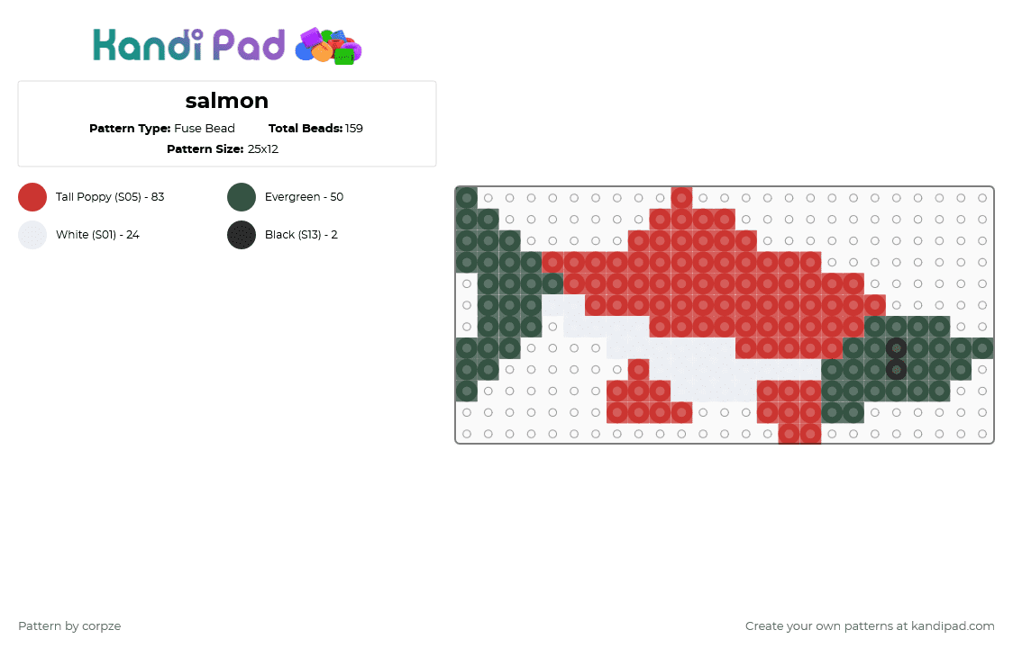 salmon - Fuse Bead Pattern by corpze on Kandi Pad - red,gray