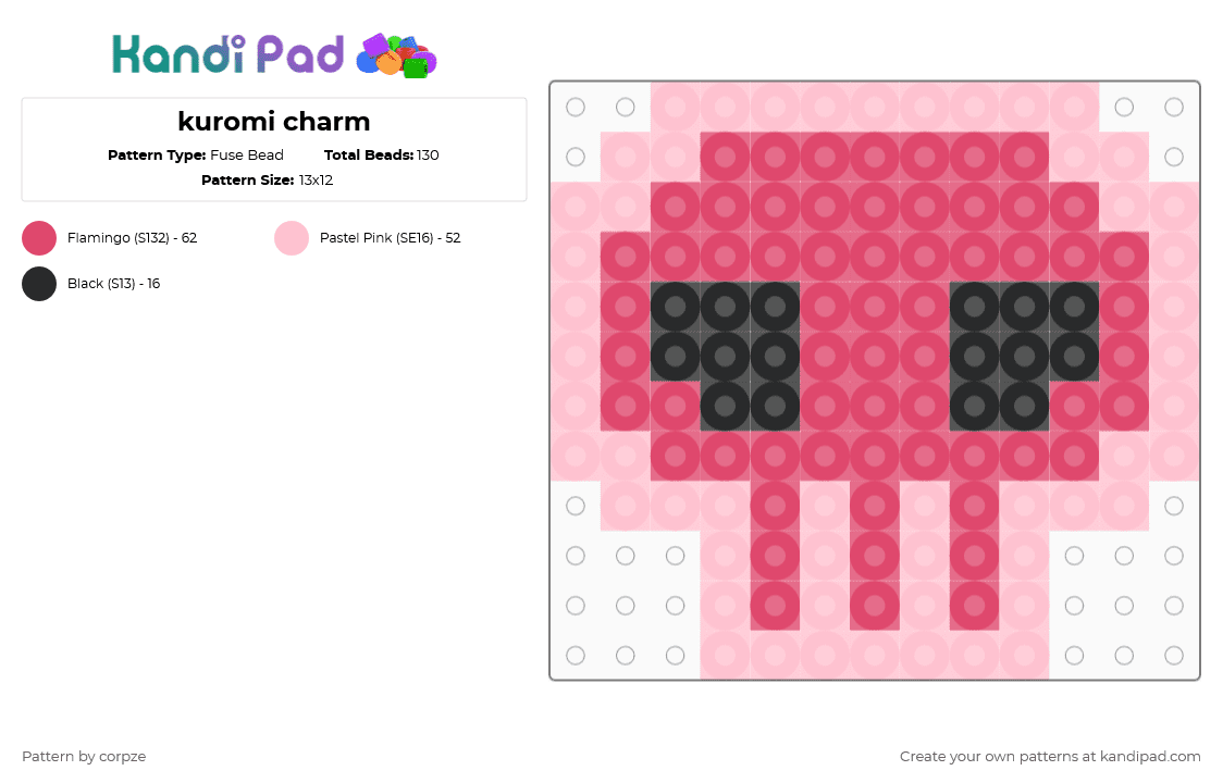 kuromi charm - Fuse Bead Pattern by corpze on Kandi Pad - red,pink