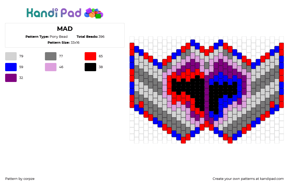 MAD - Pony Bead Pattern by corpze on Kandi Pad - stripes,heart,mask,red,blue,gray