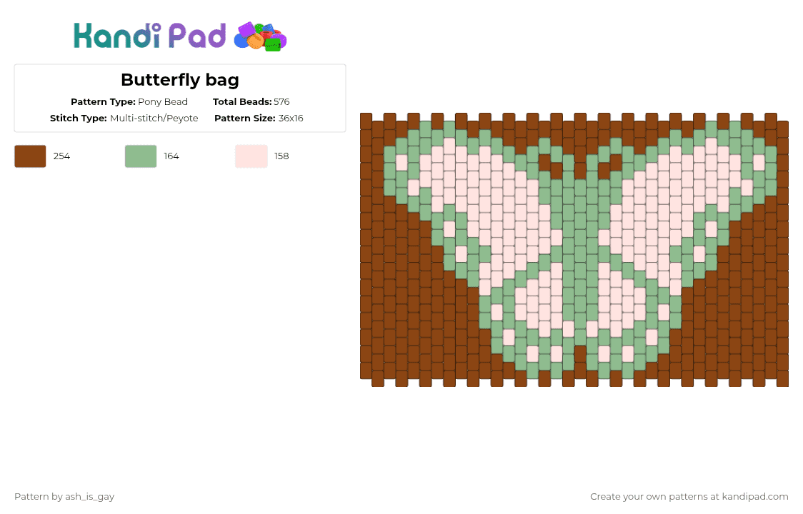 Butterfly bag - Pony Bead Pattern by ash_is_gay on Kandi Pad - red,teal