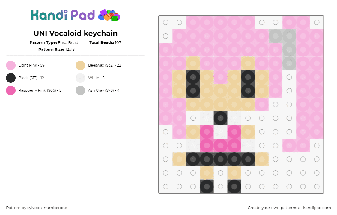 UNI Vocaloid keychain - Fuse Bead Pattern by sylveon_numberone on Kandi Pad - uni,vocaloid,chibi,character,keychain,charm,pink,beige