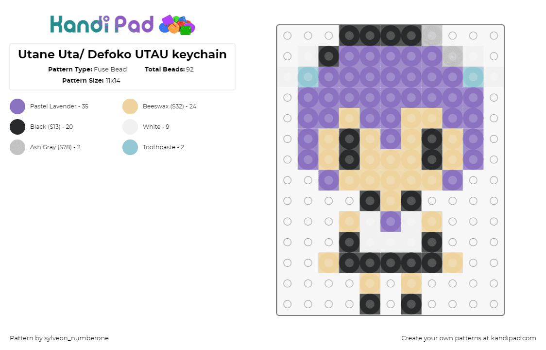 Utane Uta/ Defoko UTAU keychain - Fuse Bead Pattern by sylveon_numberone on Kandi Pad - utane uta,defoko,utau,vocaloid,chibi,music,character,purple,tan