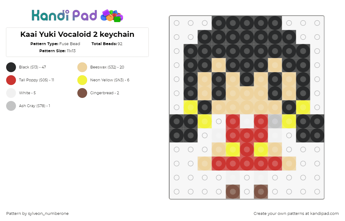 Kaai Yuki Vocaloid 2 keychain - Fuse Bead Pattern by sylveon_numberone on Kandi Pad - kaai yuki,vocaloid,chibi,music,character,black,red