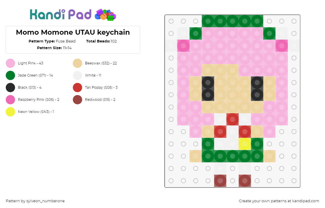 Momo Momone UTAU keychain - Fuse Bead Pattern by sylveon_numberone on Kandi Pad - momo momone,utau,vocaloid,chibi,keychain,charm,music,character,pink,green,tan