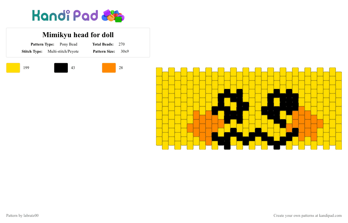Mimikyu head for doll - Pony Bead Pattern by labratz00 on Kandi Pad - yellow