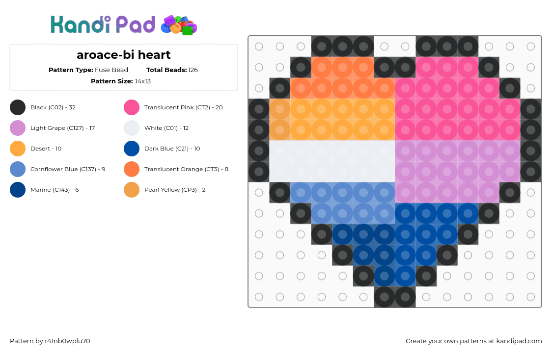 aroace-bi heart - Fuse Bead Pattern by r41nb0wplu70 on Kandi Pad - pink,pride,aroace,ace,aro,bi,bisexual,heart,lgbtq