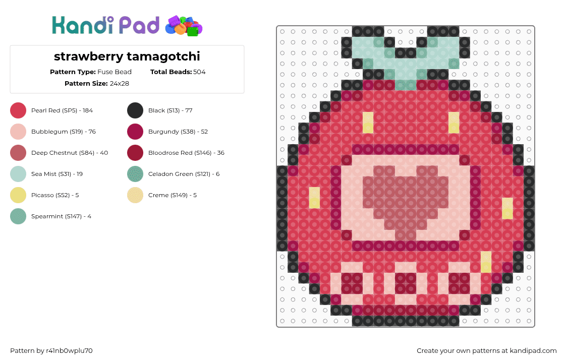 strawberry tamagotchi - Fuse Bead Pattern by r41nb0wplu70 on Kandi Pad - tamagotchi,strawberry,nostalgia,toy,charm,red