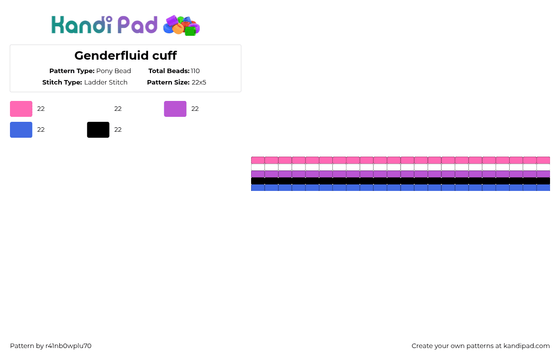 Genderfluid cuff - Pony Bead Pattern by r41nb0wplu70 on Kandi Pad - genderfluid,cuff,ladder stitch,pride,lgbtq