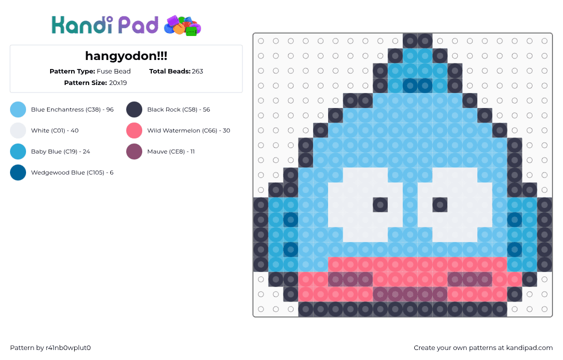 hangyodon!!! - Fuse Bead Pattern by r41nb0wplut0 on Kandi Pad - hangyodon,sanrio,fish,character,head,eyes,light blue,pink,white