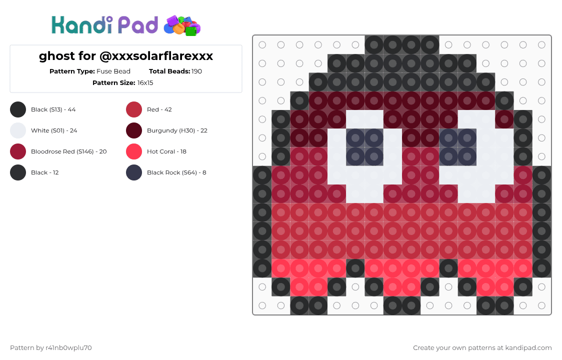 ghost for @xxxsolarflarexxx - Fuse Bead Pattern by r41nb0wplu70 on Kandi Pad - pacman,ghost,cartoon,drawing,anime,gaming,video game,red