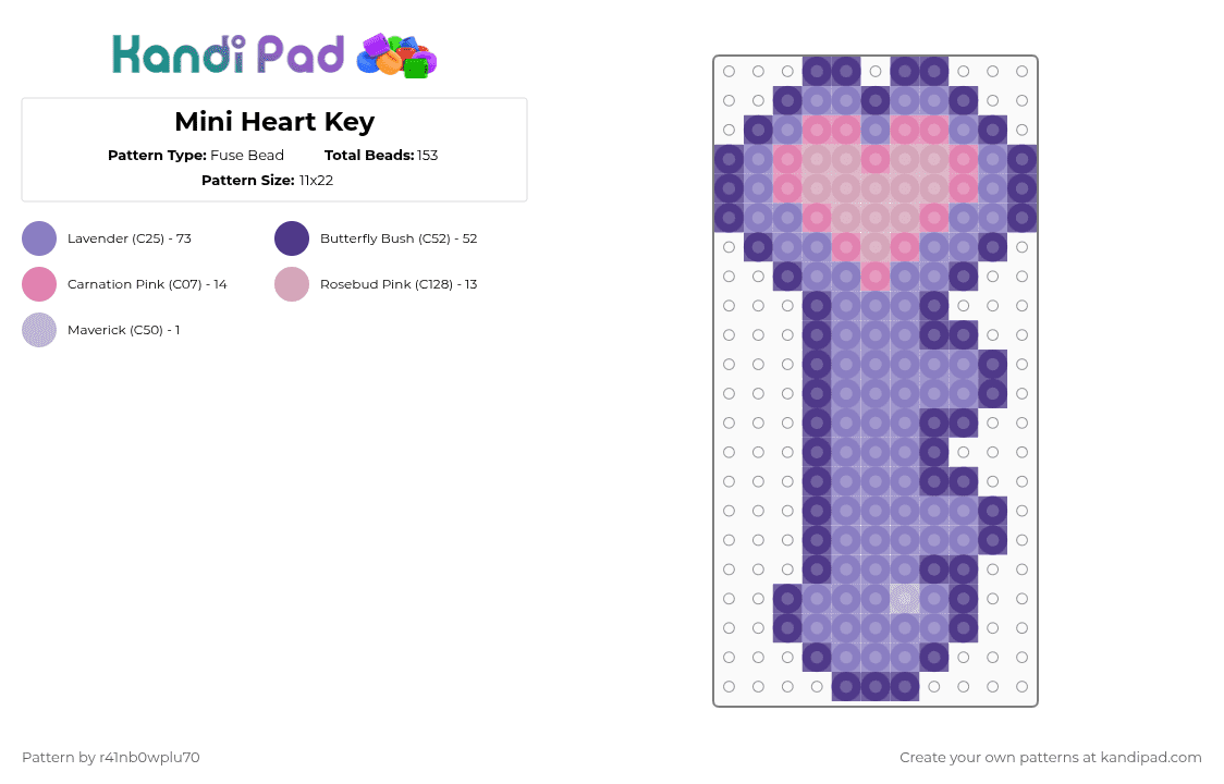 Mini Heart Key - Fuse Bead Pattern by r41nb0wplu70 on Kandi Pad - purple,pink,cotdkeys,key,heart,pastel