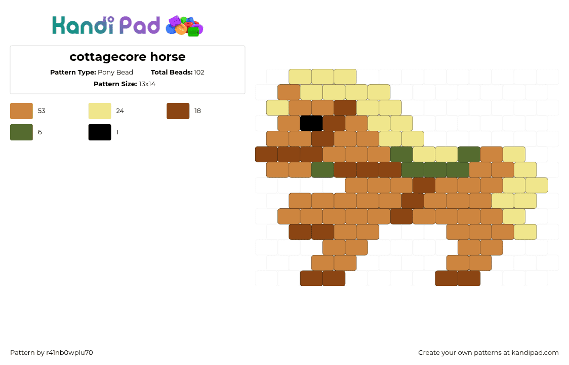 cottagecore horse - Pony Bead Pattern by r41nb0wplu70 on Kandi Pad - horse,pony,animal,charm,tan,yellow