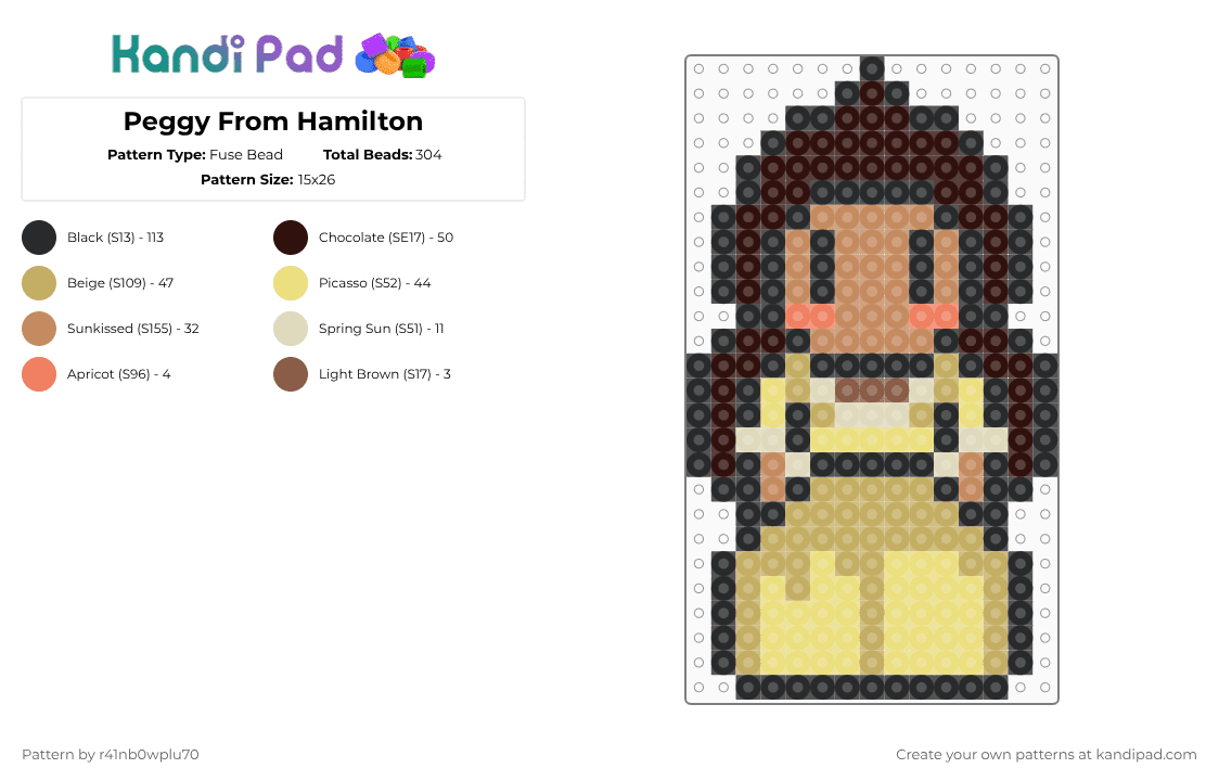 Peggy From Hamilton - Fuse Bead Pattern by r41nb0wplu70 on Kandi Pad - beige,yellow,brown,hamilton,peggy,schuyler sisters
